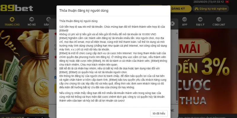 Đáp ứng điều kiện đăng ký 89BET để thiết lập hồ sơ thành công