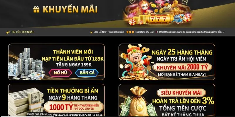 Đăng nhập 89BET nhận ưu đãi hấp dẫn mỗi ngày