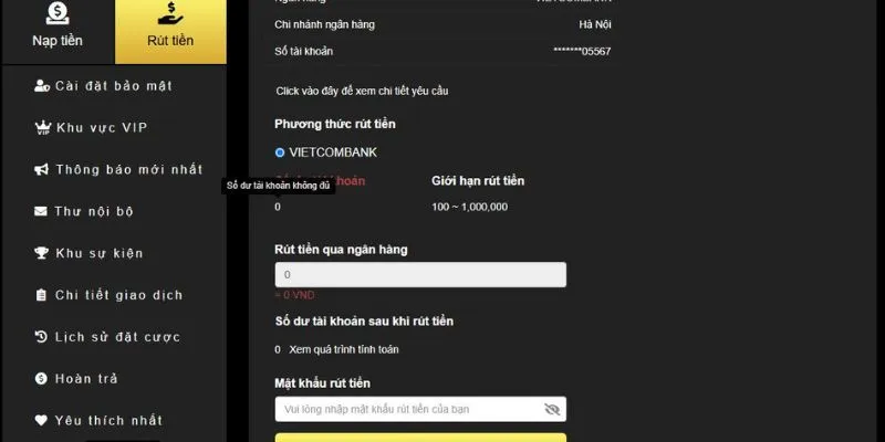 Thao tác rút tiền 89BET dễ hiểu kể cả với người mới gia nhập